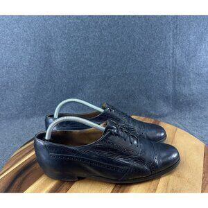 Vtg Bruno Magli Cap Toe Oxford Black Leather Dress Shoes Mens Sz 9M Italy